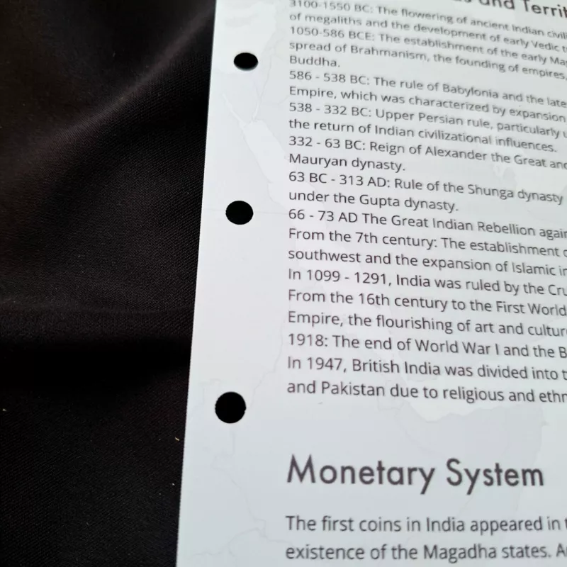 Interleaves sheets for Asian coin album. Сountries. Informational