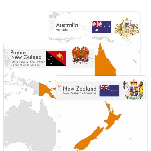 Interleaves sheets for Australia and Oceania coin album. Countries