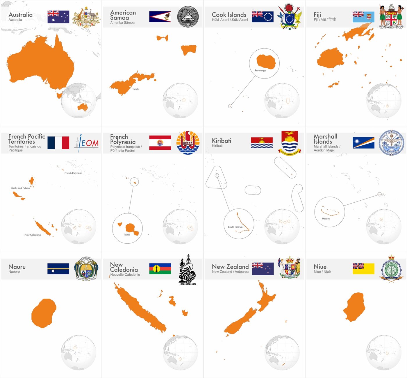 Interleaves sheets for Australia and Oceania coin album. Countries