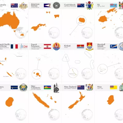 Interleaves sheets for Australia and Oceania coin album. Countries