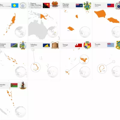 Interleaves sheets for Australia and Oceania coin album. Countries