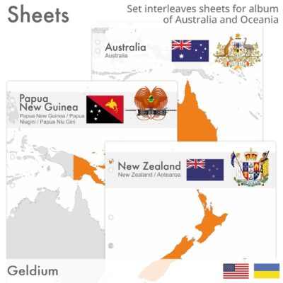 EN Cover Interleaves sheets for Australia and Oceania coin album. Countries