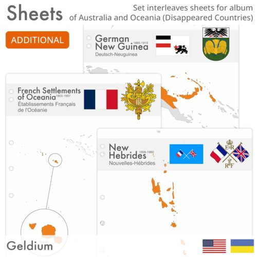 EN Cover Interleaves sheets for Australia and Oceania coin album. Disappeared Countries