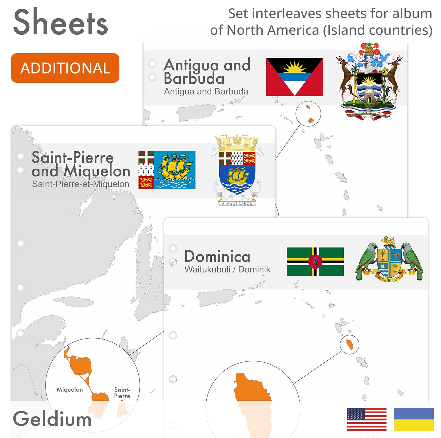 Interleaves sheets for North America coin album. Island Countries