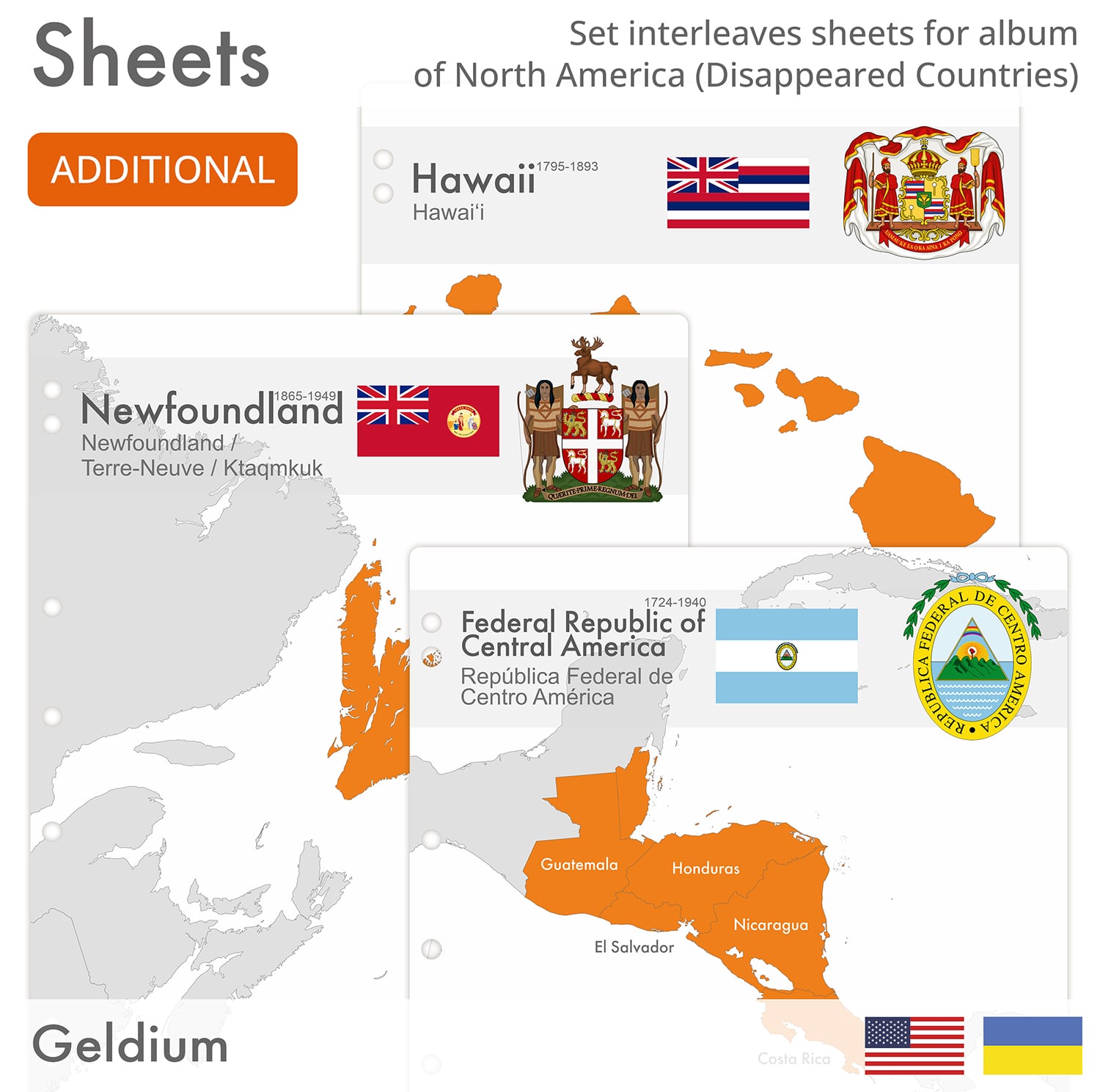 Interleaves sheets for North America coin album. Disappeared Countries