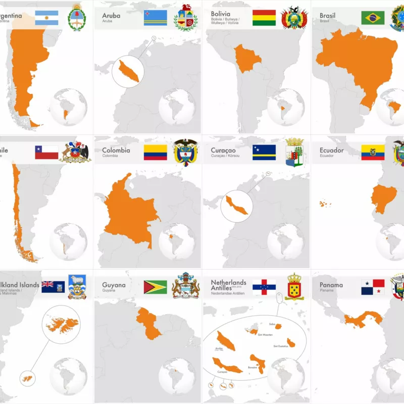 Interleaves sheets for South America coin album. Countries